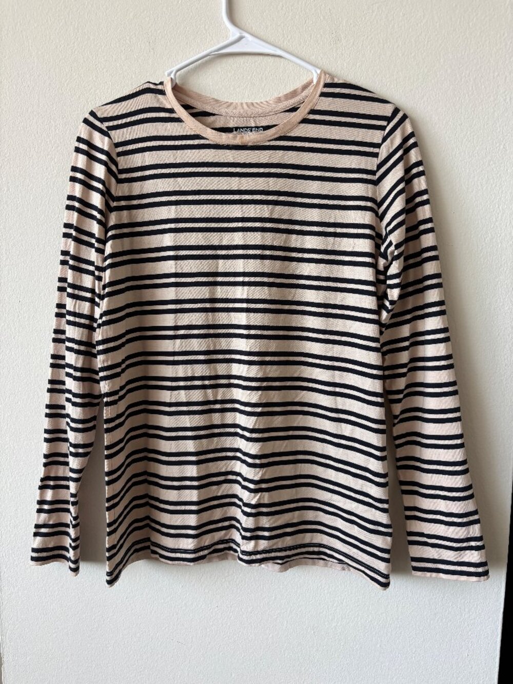 Lands' End Tan and Black Striped Long Sleeve T-Shirt - XS